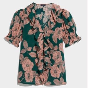 NWT Vineyard Vines Silk Blend Ruffle Neck Blouse in Warren Floral